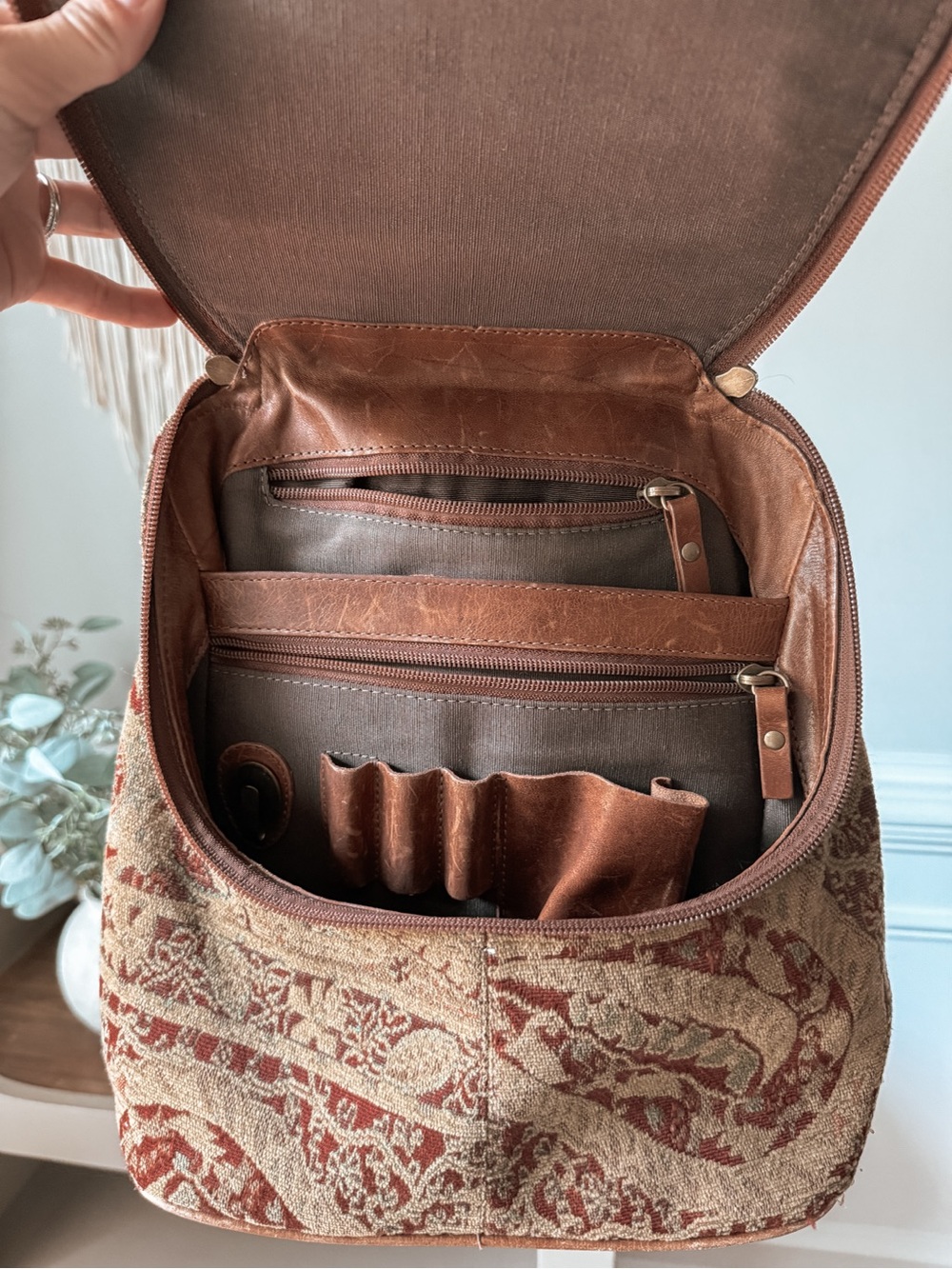 Vintage Tapestry and Leather Backpack - Picture 3 of 3